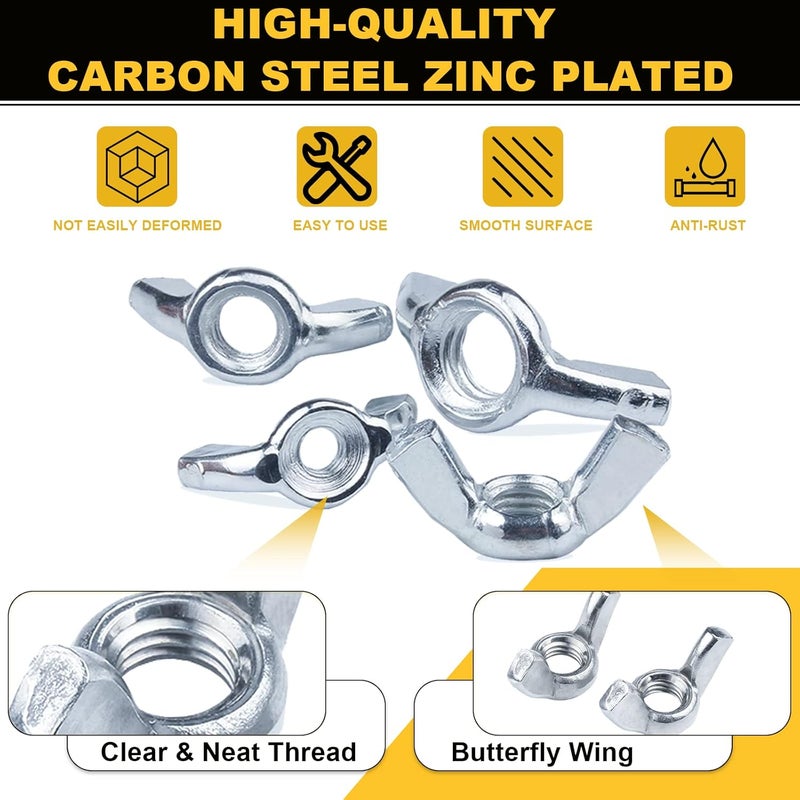 Siptenk SAE Wing Nuts 125PCS, #6-32#8-32#10-24 1/4"-20 3/8"-16 5/16"-18 Wingnuts 6 Assorted Sizes Carbon Steel Zinc Plated Butterfly Wing Nut Fasteners Hardware Assortment Kit - Image 3